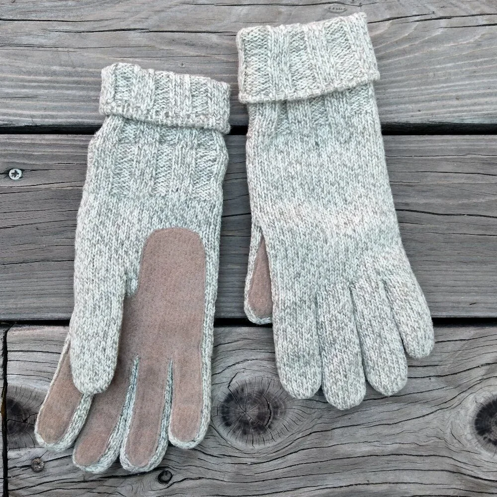 One Size VTG Wool Suede Blend Beige Fleece Lined Gloves RN#17541